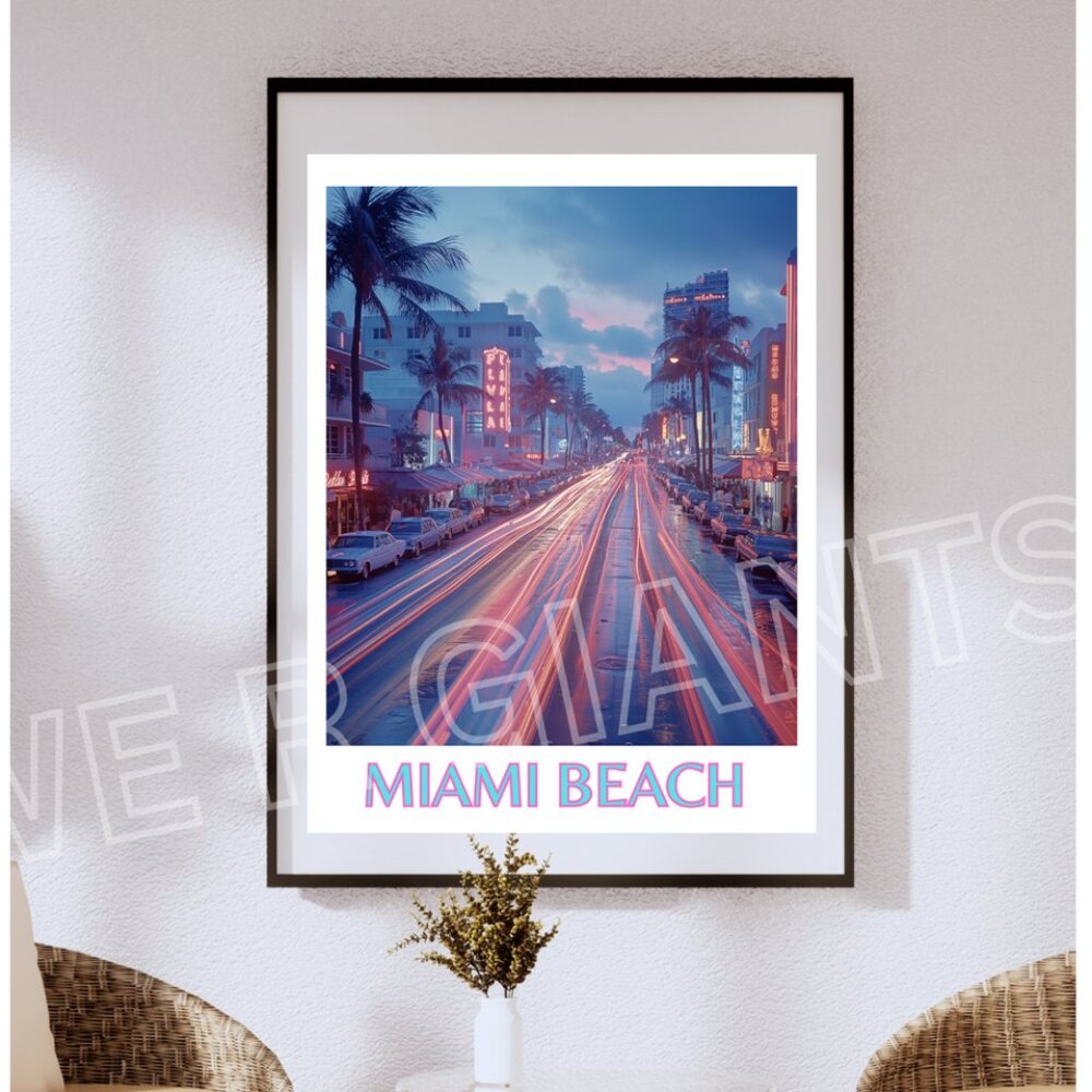 Miami Beach Art Deco Print 18x24 Trendy Wall Art Cityscape Print South Beach